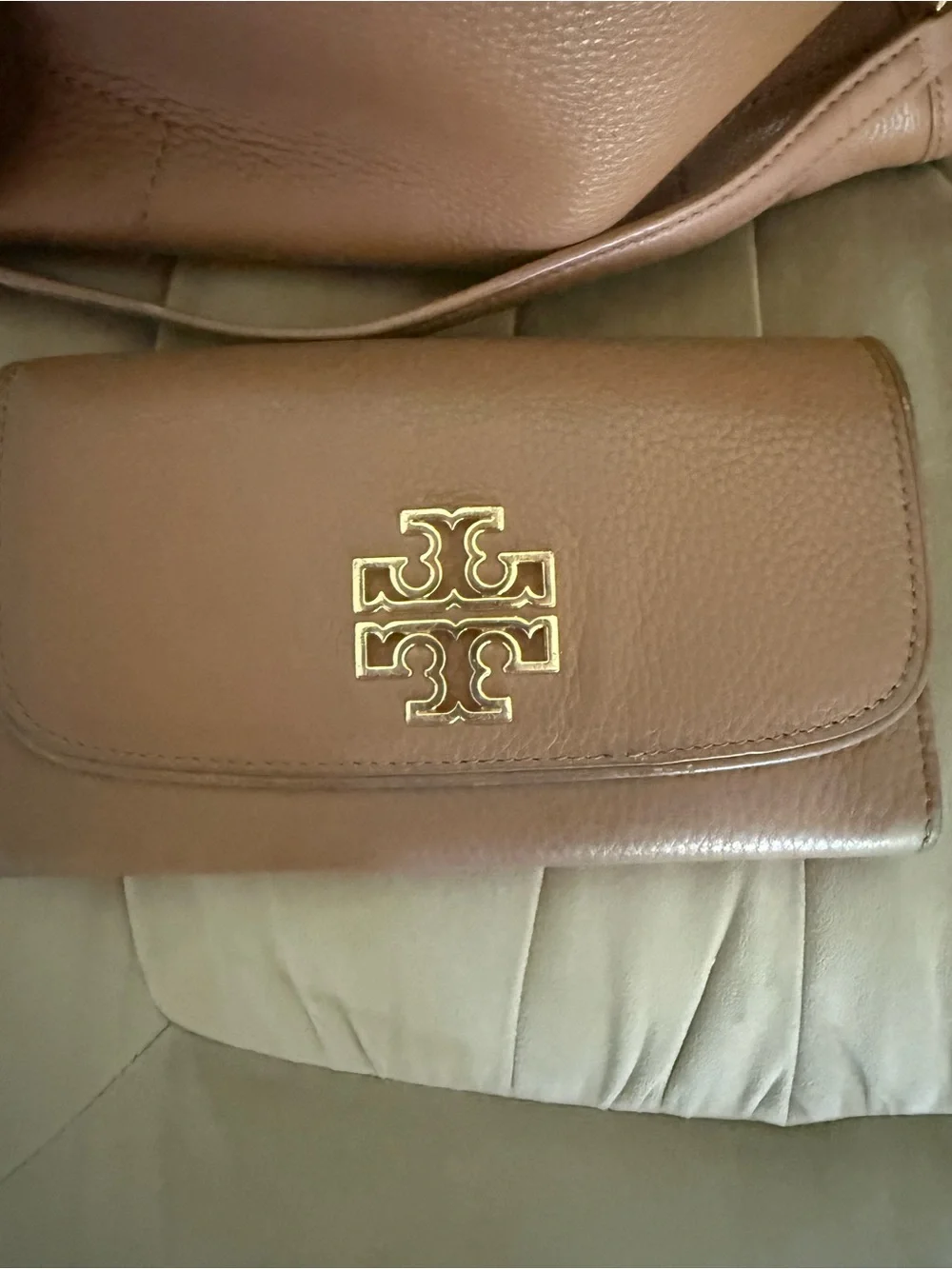 Tory Burch Brown Pebbled Leather Shoulder Bag with Wallet
